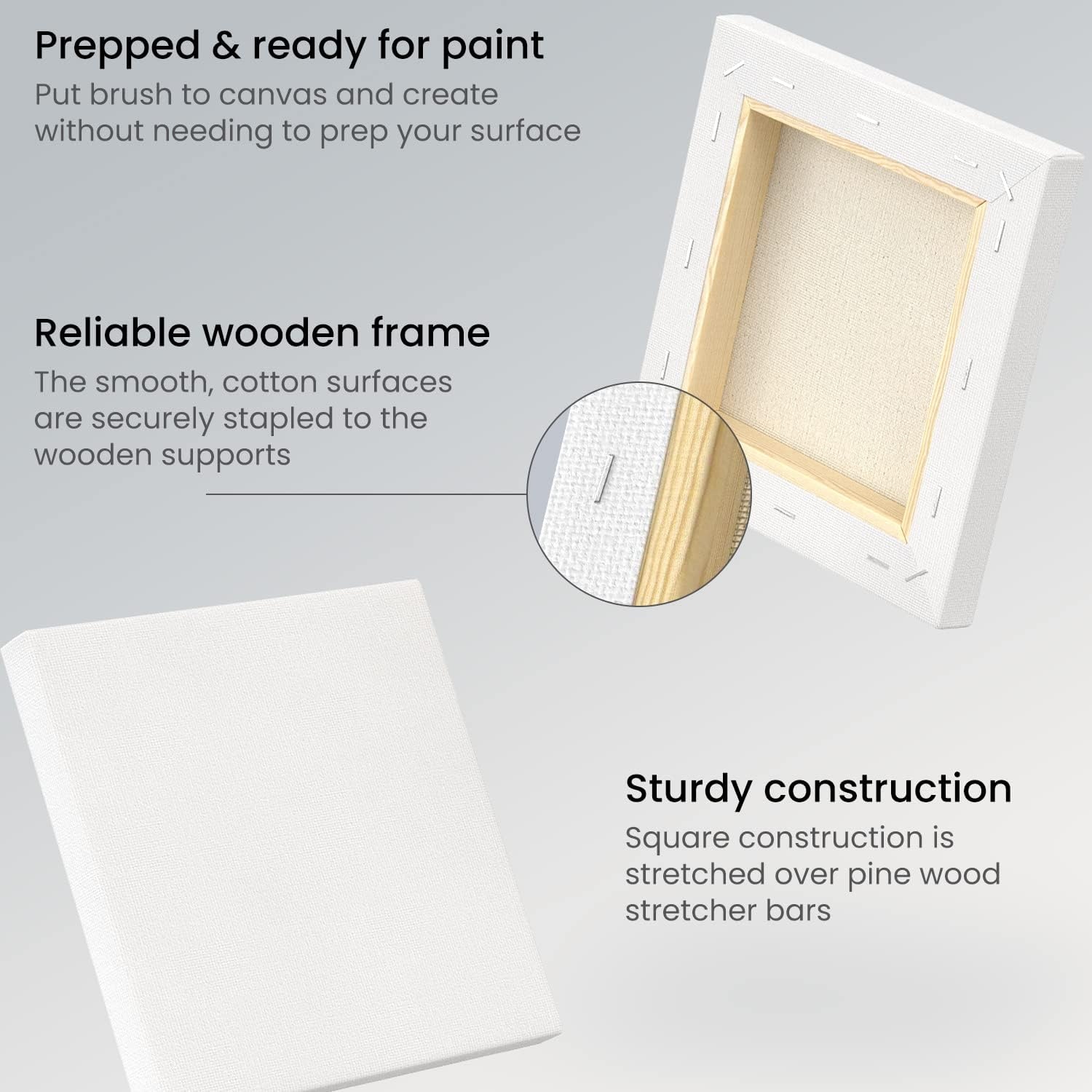 image:imageArteza Paint Canvases for Painting Pack of 12 8 x 10 Inches Blank White Stretched Canvas Bulk 100 Cotton 123 oz GessoPrimed Art Supplies for Adults and Teens Acrylic Pouring and Oil PaintingWhite Classic