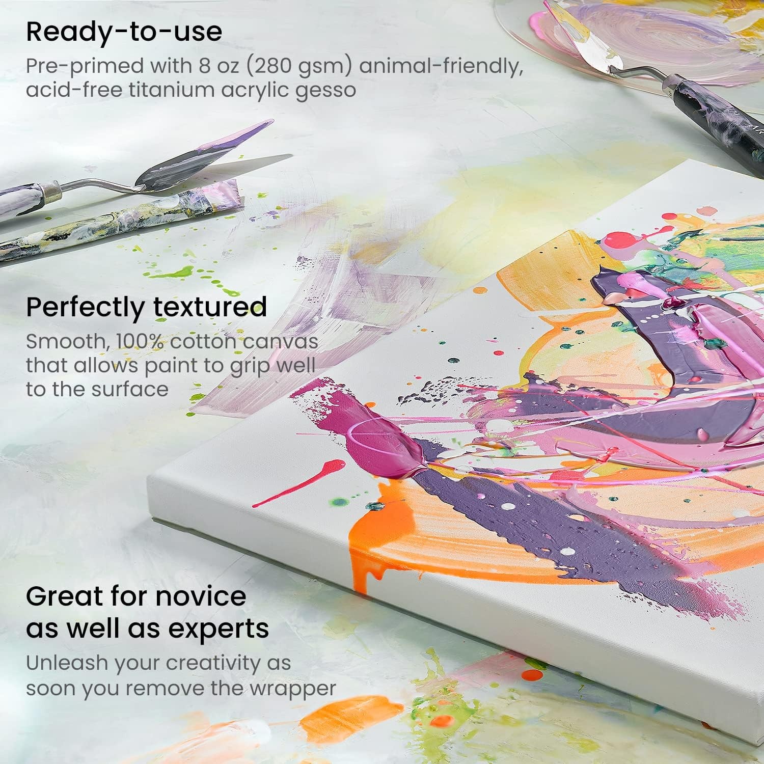 image:imageArteza Paint Canvases for Painting Pack of 12 8 x 10 Inches Blank White Stretched Canvas Bulk 100 Cotton 123 oz GessoPrimed Art Supplies for Adults and Teens Acrylic Pouring and Oil PaintingWhite Classic