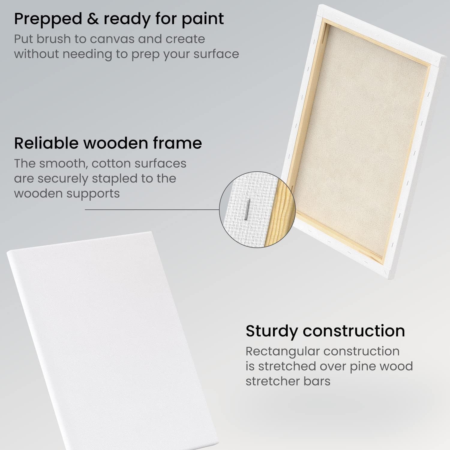image:imageArteza Paint Canvases for Painting Pack of 12 8 x 10 Inches Blank White Stretched Canvas Bulk 100 Cotton 123 oz GessoPrimed Art Supplies for Adults and Teens Acrylic Pouring and Oil PaintingWhite Classic