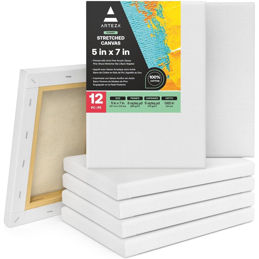 image:imageArteza Paint Canvases for Painting Pack of 12 8 x 10 Inches Blank White Stretched Canvas Bulk 100 Cotton 123 oz GessoPrimed Art Supplies for Adults and Teens Acrylic Pouring and Oil Paintingwhite