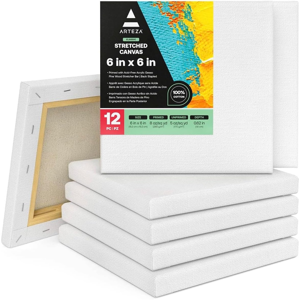 image:imageArteza Paint Canvases for Painting Pack of 12 8 x 10 Inches Blank White Stretched Canvas Bulk 100 Cotton 123 oz GessoPrimed Art Supplies for Adults and Teens Acrylic Pouring and Oil PaintingWhite  Classic